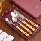 Rustic Bamboo Design Stainless Steel Cutlery Set Of 4 Nestasia