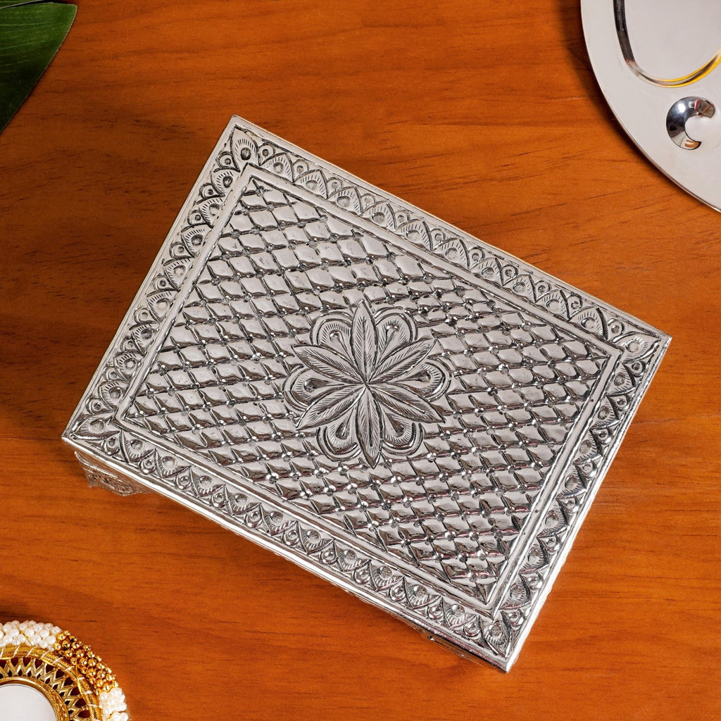 Flora Chowki Brass With Pure Silver Polish 20x15cm Nestasia