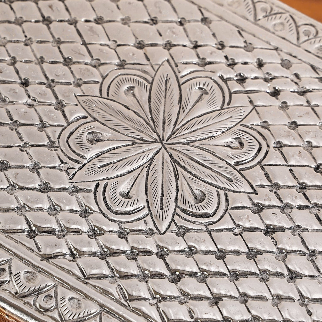 Flora Chowki Brass With Pure Silver Polish 20x15cm Nestasia