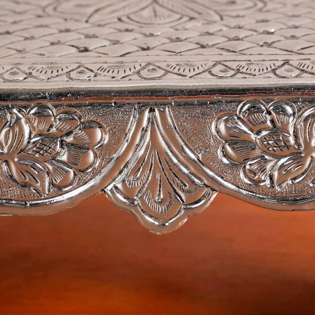 Flora Chowki Brass With Pure Silver Polish 20x15cm Nestasia