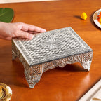 Flora Chowki Brass With Pure Silver Polish 20x15cm Nestasia