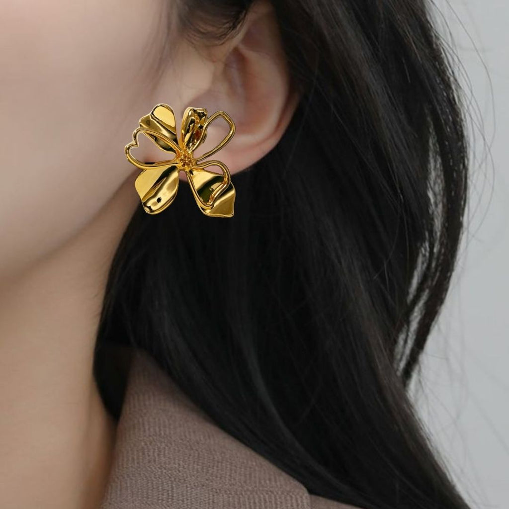 Floral Elegance Gold Drop Earrings Nestasia