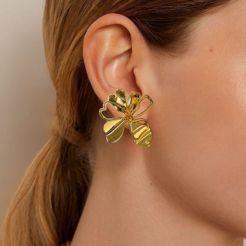 Floral Elegance Gold Drop Earrings Nestasia