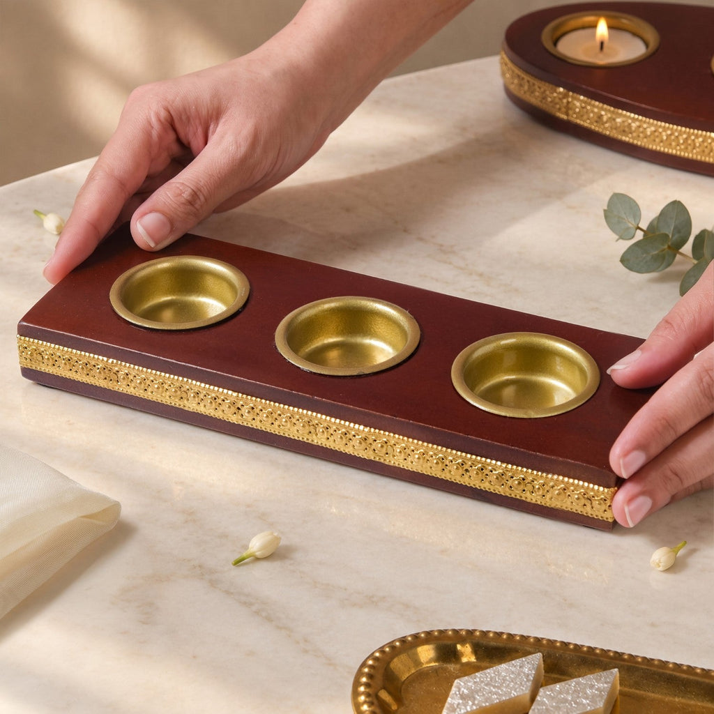 Floral Embossed Ember Tealight Holder With Tealights Nestasia