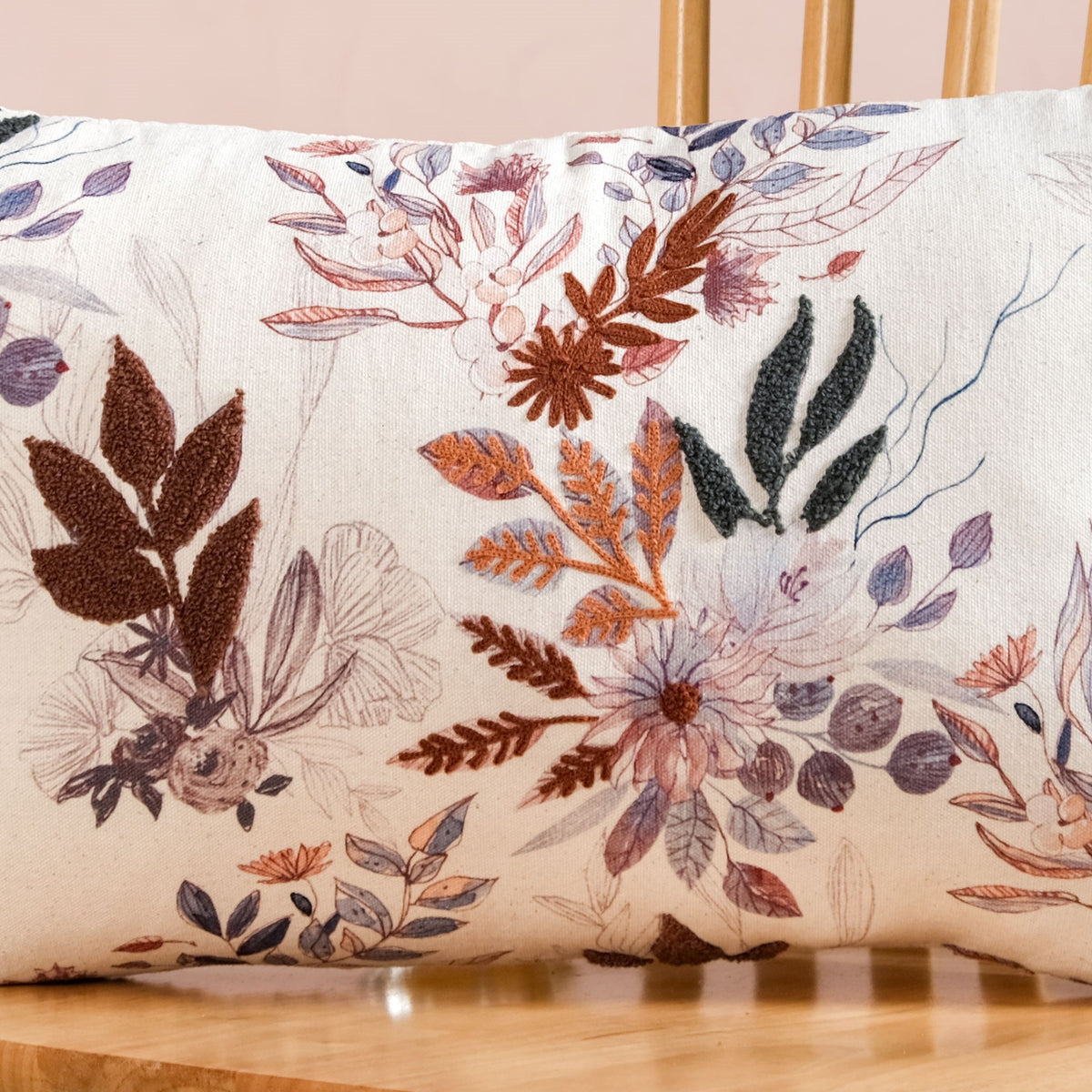 Floral Meadow Embroidered Cotton Cushion Cover 50x30cm Nestasia