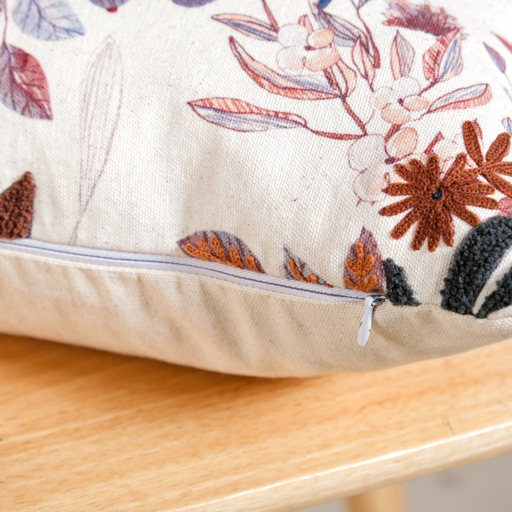 Floral Meadow Embroidered Cotton Cushion Cover 50x30cm Nestasia