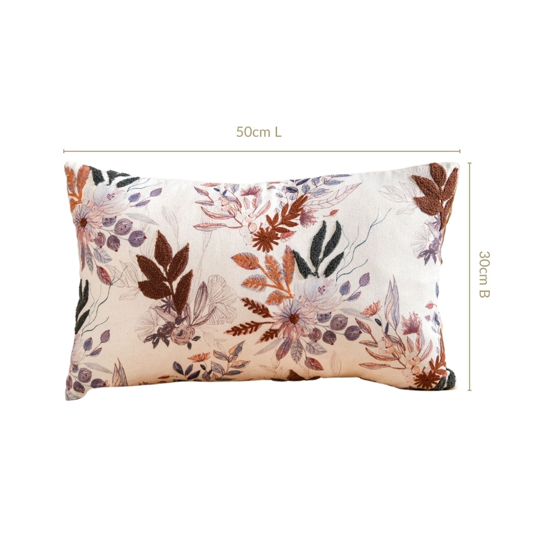 Floral Meadow Embroidered Cotton Cushion Cover 50x30cm Nestasia