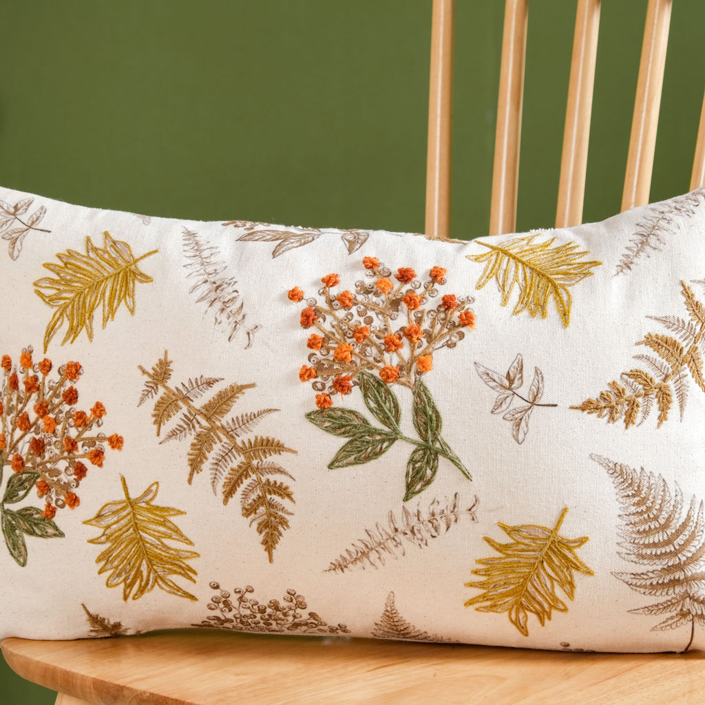 Floral Minimalism Embroidered Cotton Slub Cushion Cover 50x30cm Nestasia