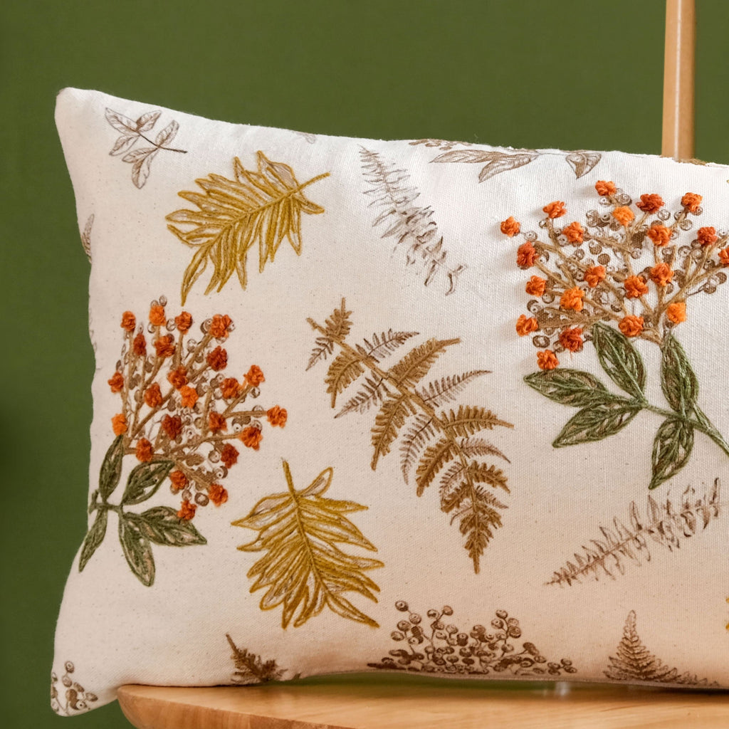 Floral Minimalism Embroidered Cotton Slub Cushion Cover 50x30cm Nestasia
