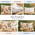 Floral Minimalism Embroidered Cotton Slub Cushion Cover 50x30cm Nestasia
