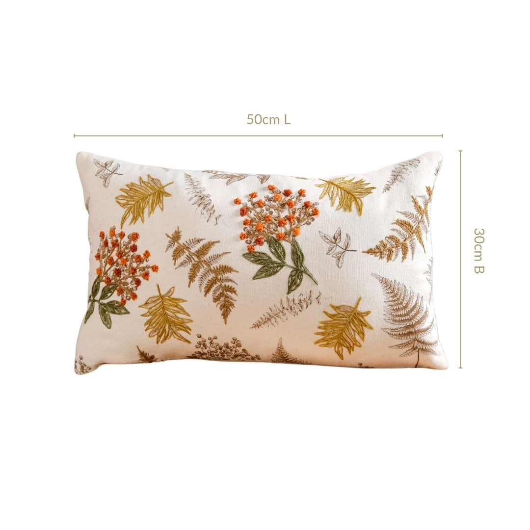 Floral Minimalism Embroidered Cotton Slub Cushion Cover 50x30cm Nestasia