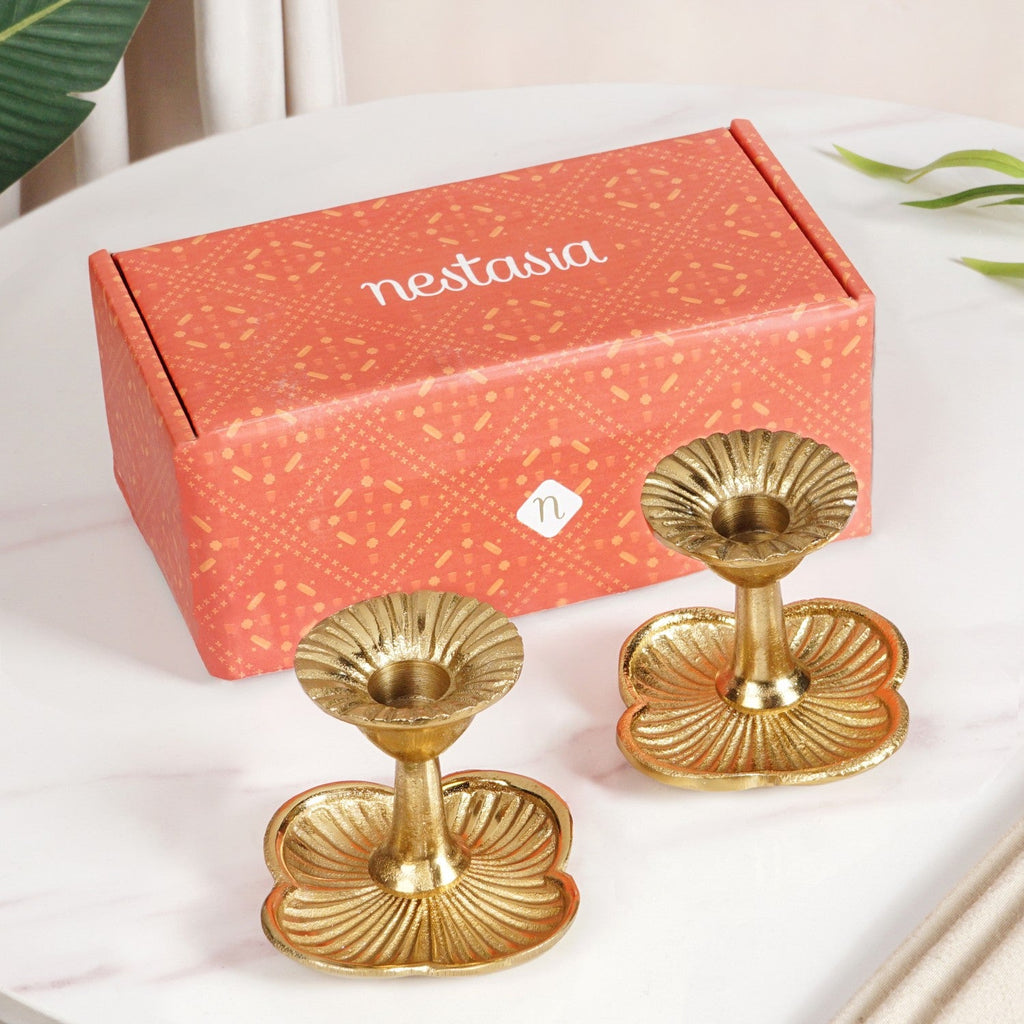 Metal Taper Candle Holder Set Of 2 Gold Nestasia
