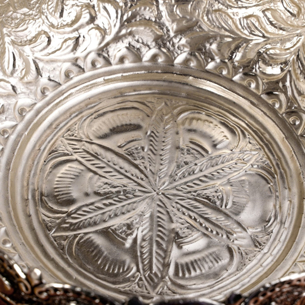 Floral Pure Brass Urli With Silver Polish 17cm Nestasia