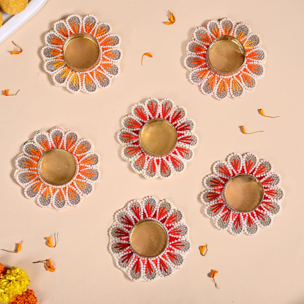 Applique Petal Tea Light Holders With Faux Pearls Set Of 6 Nestasia