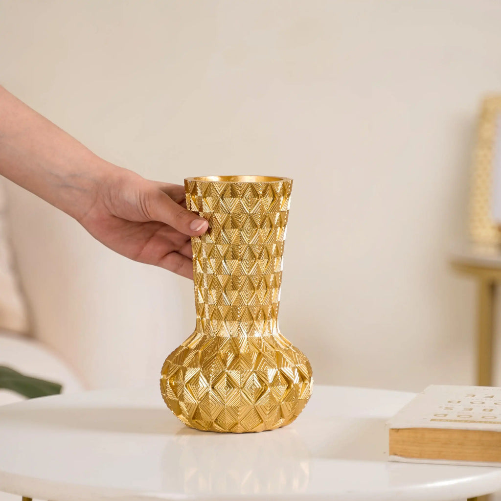 Luxe Textured Golden Flower Vase Nestasia