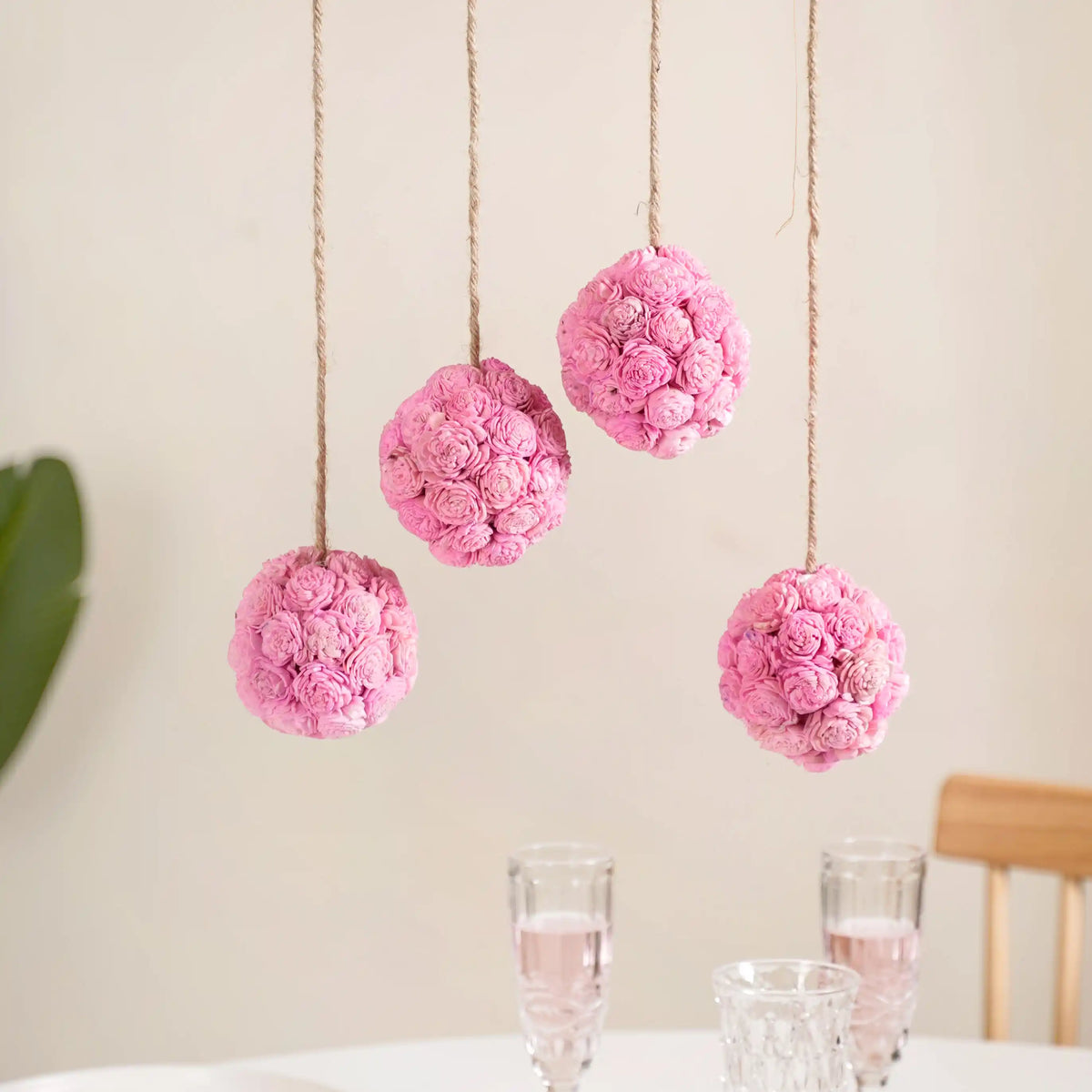 Sustainable Sola Flower Wall Hanging Decor Set of 4 Pink Nestasia