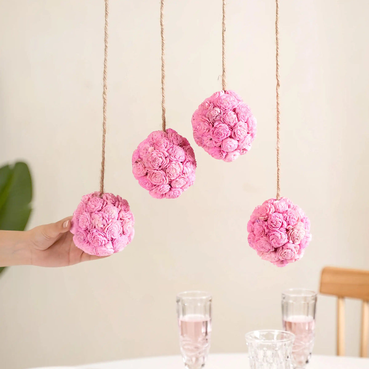 Sustainable Sola Flower Wall Hanging Decor Set of 4 Pink Nestasia