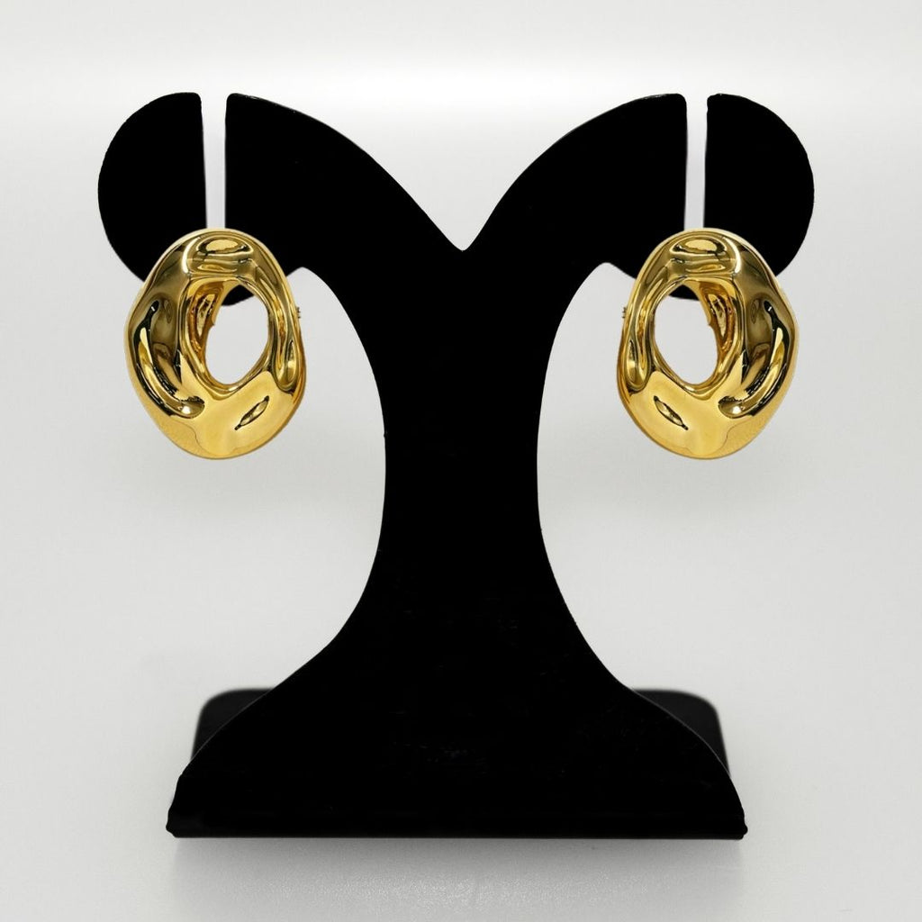 Fluid Hollow Oval Gold Statement Earrings Nestasia