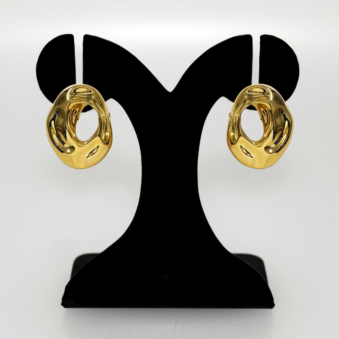 Fluid Hollow Oval Gold Statement Earrings Nestasia