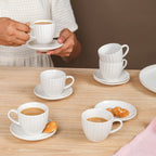 Fluted Ceramic Small Tea Cup And Saucer Set Of 6 100ml Nestasia