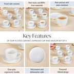 Fluted Ceramic Small Tea Cup And Saucer Set Of 6 100ml Nestasia