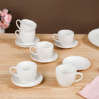 Fluted Ceramic Small Tea Cup And Saucer Set Of 6 100ml Nestasia