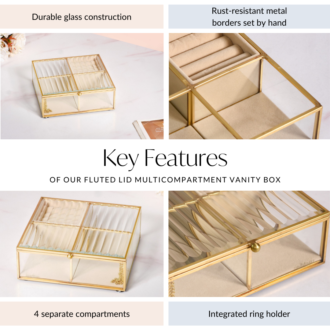 Fluted Lid Multi Section Glass Jewellery Box Nestasia