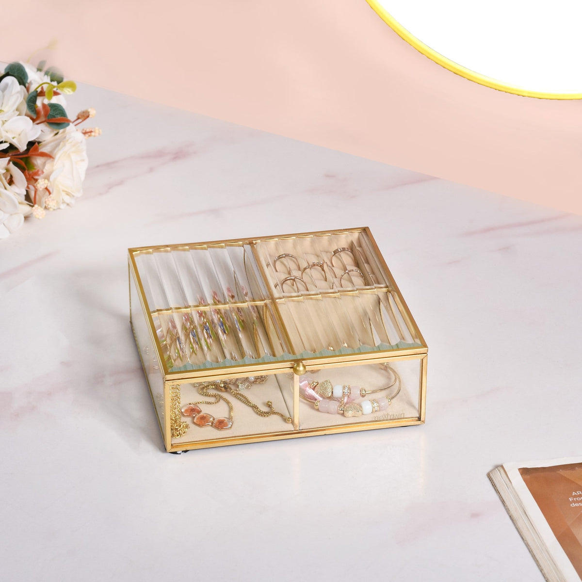 Fluted Lid Multi Section Glass Jewellery Box Nestasia