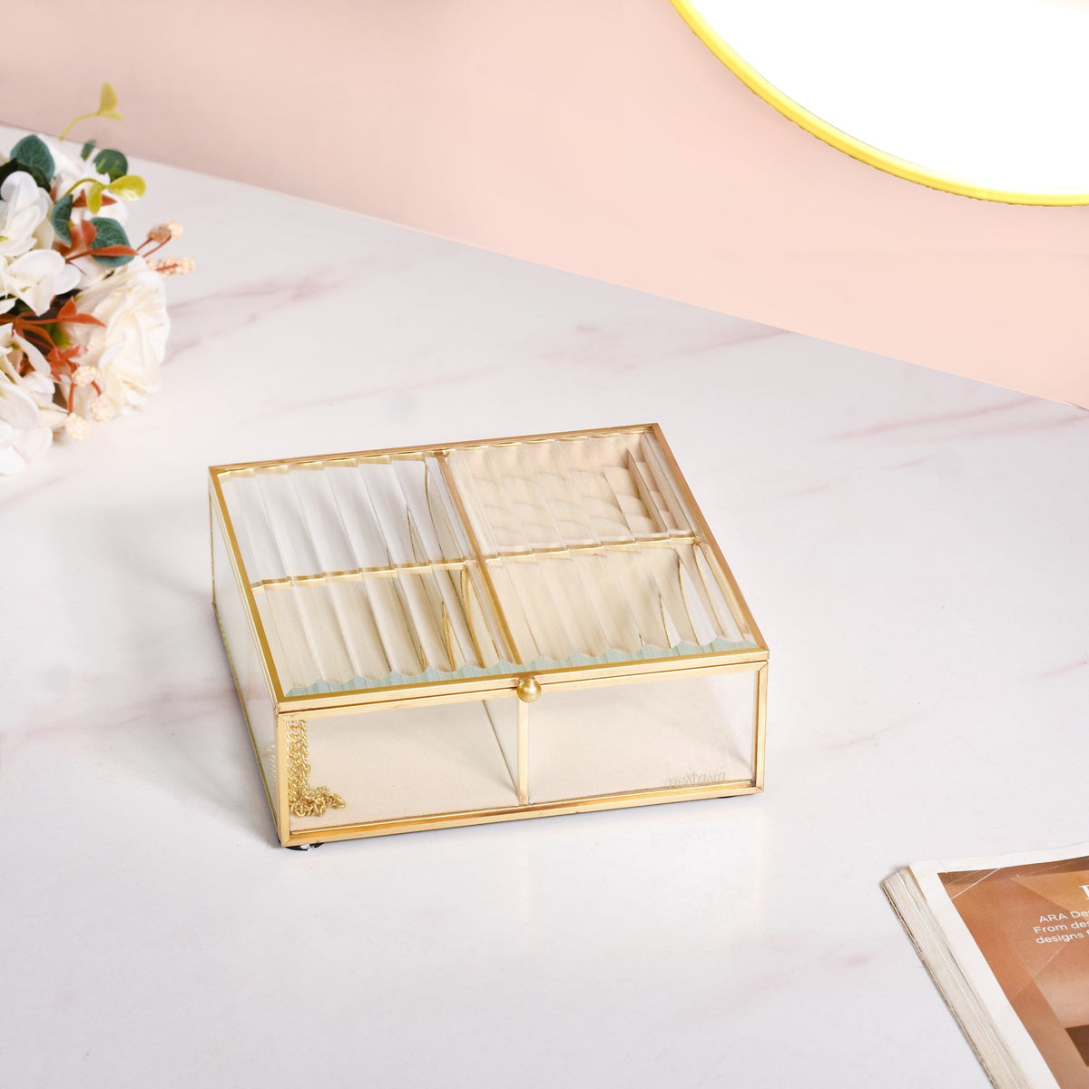 Fluted Lid Multi Section Glass Jewellery Box Nestasia