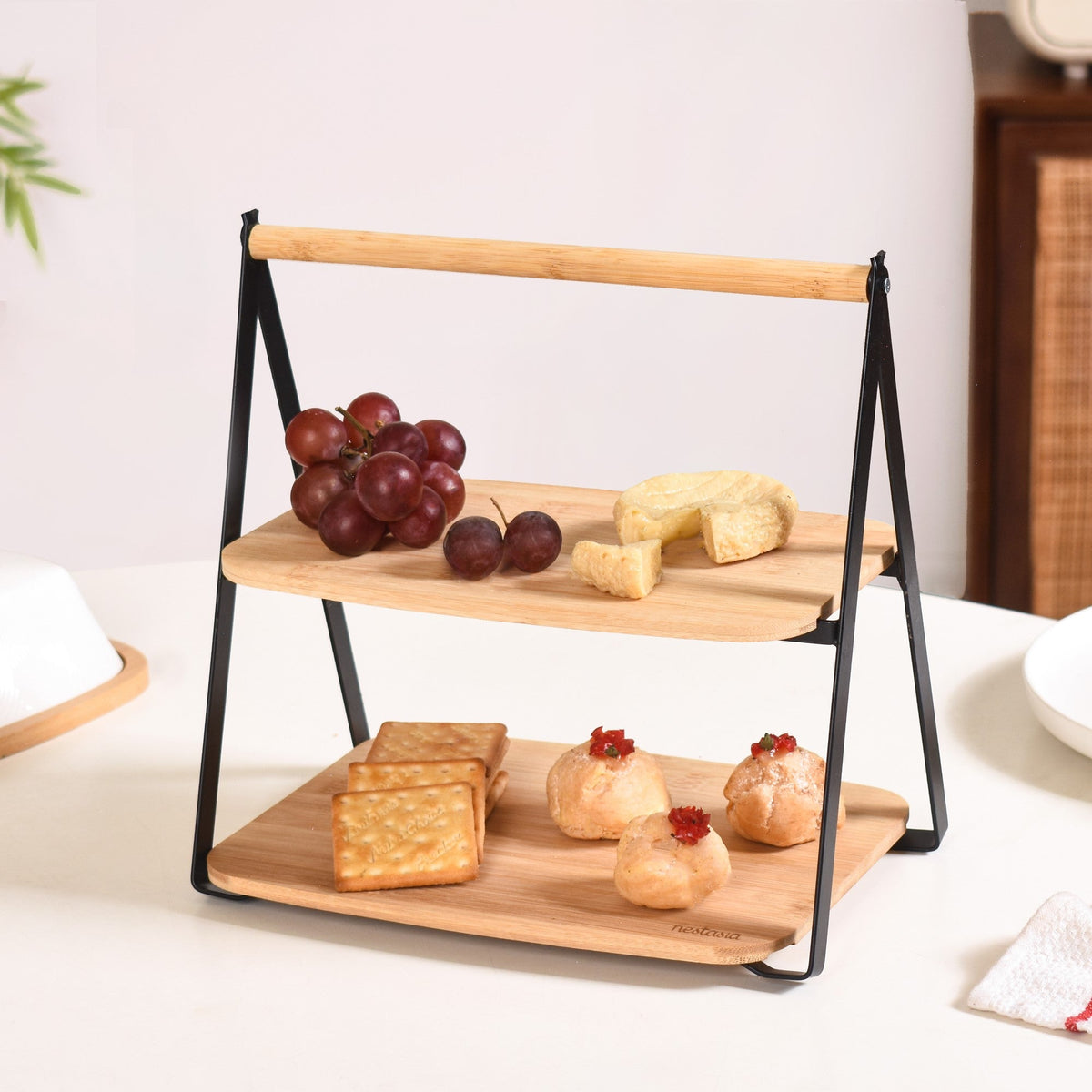 Foldable 2 Tier Wooden Storage Rack Nestasia