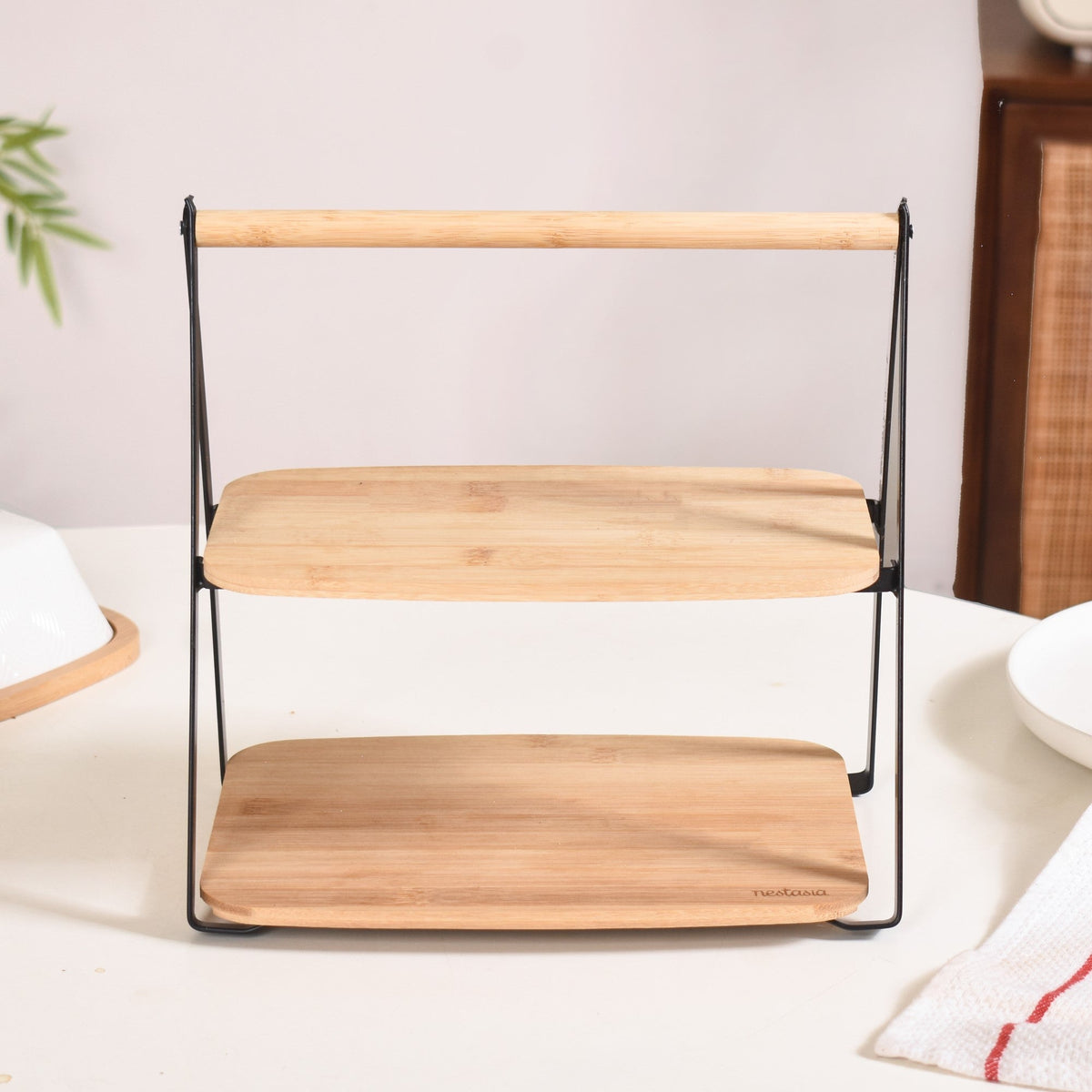 Foldable 2 Tier Wooden Storage Rack Nestasia
