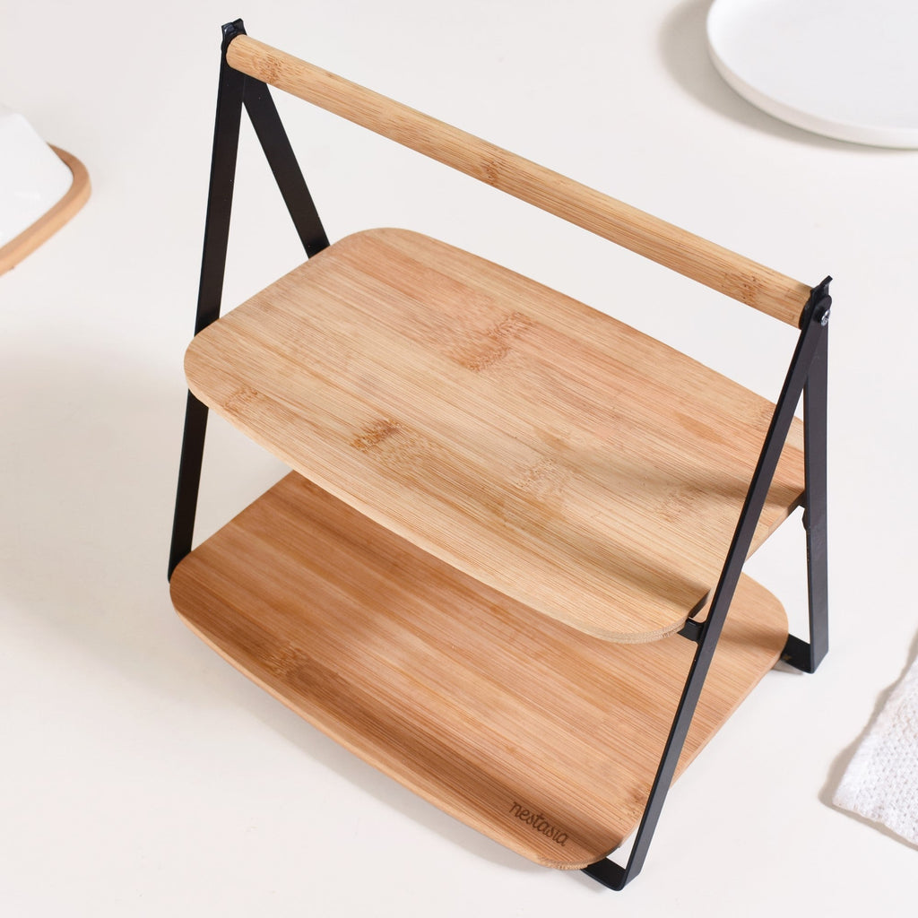 Foldable 2 Tier Wooden Storage Rack Nestasia