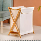 Foldable Bamboo Laundry Basket Off White Nestasia