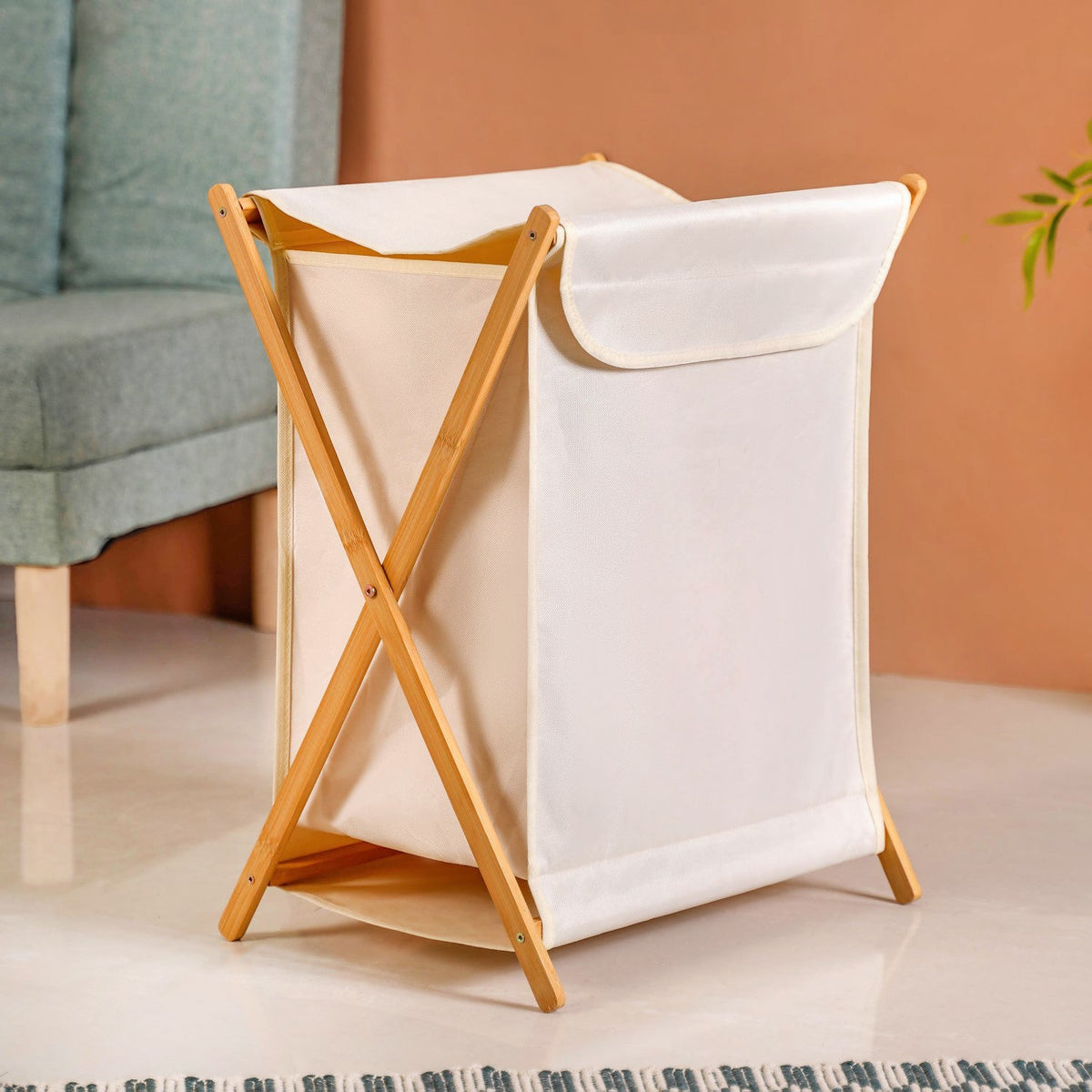Foldable Bamboo Laundry Basket Off White Nestasia