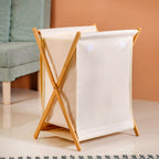 Foldable Bamboo Laundry Basket Off White Nestasia