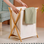 Foldable Bamboo Laundry Basket Off White Nestasia