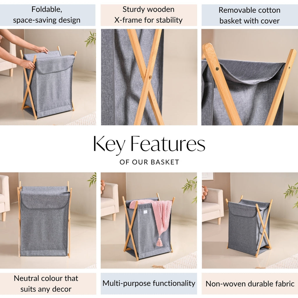 Foldable Cloth Laundry Basket Grey Nestasia