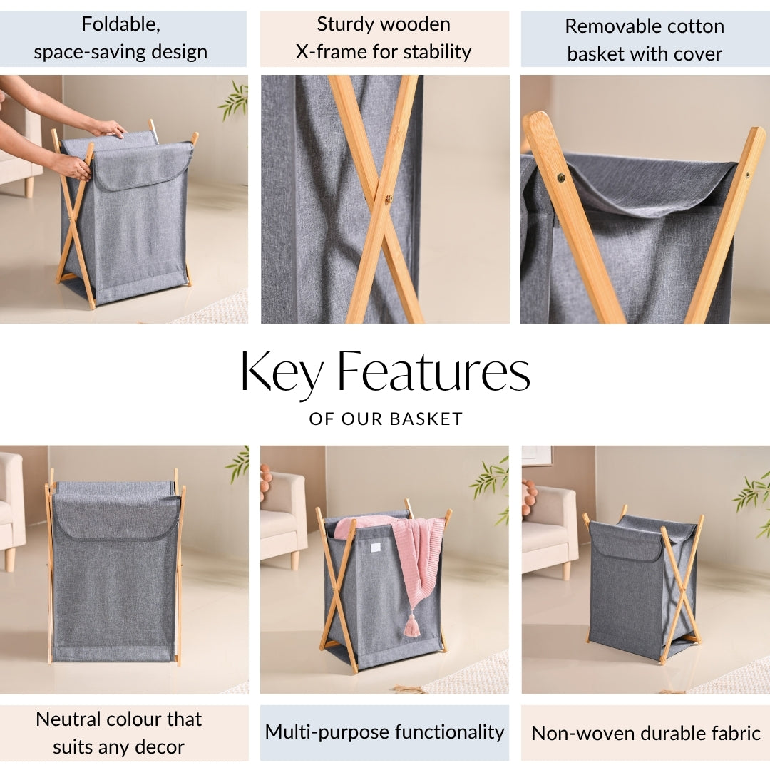 Foldable Cloth Laundry Basket Grey Nestasia