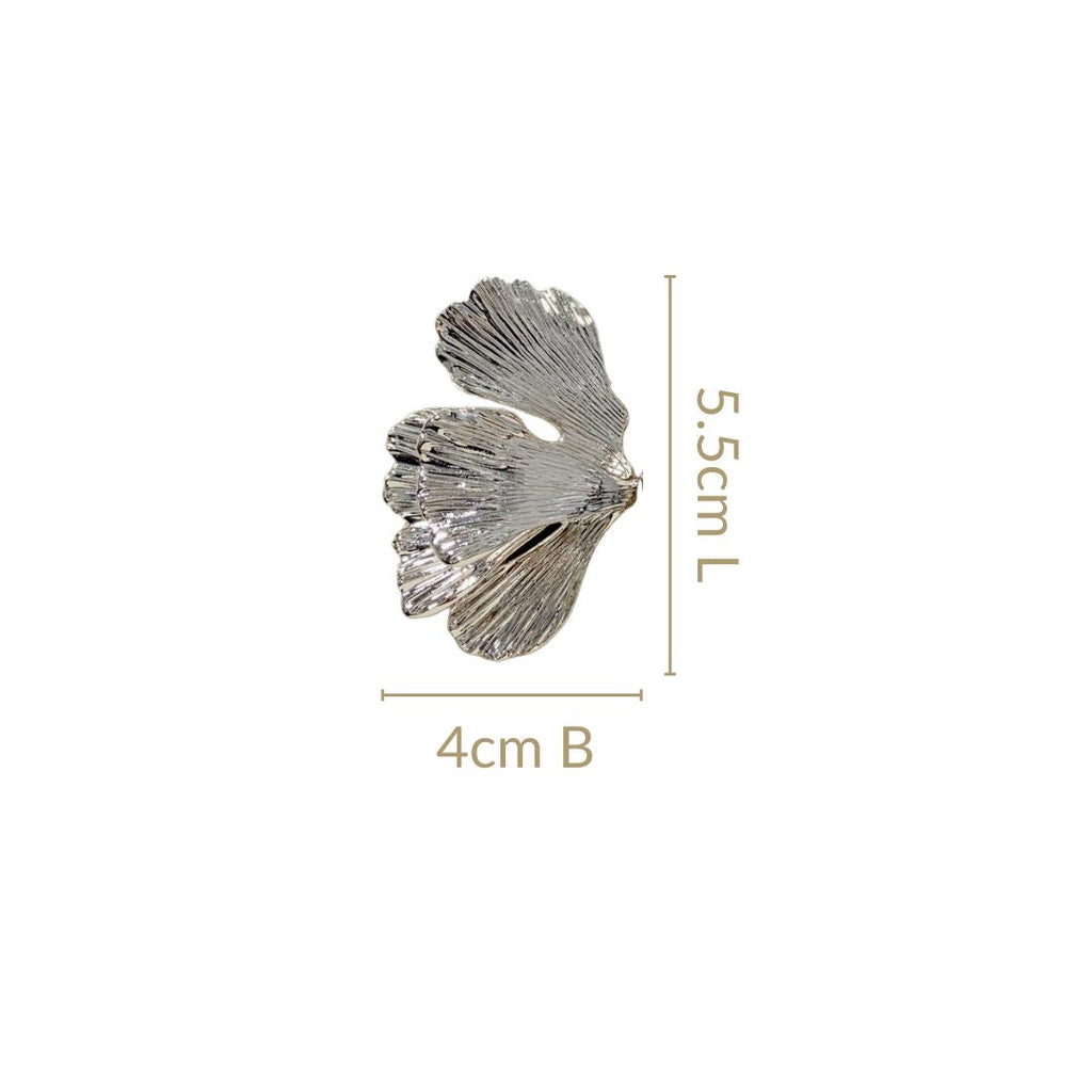 Folded Ginkgo Leaf Statement Earrings Silver Nestasia