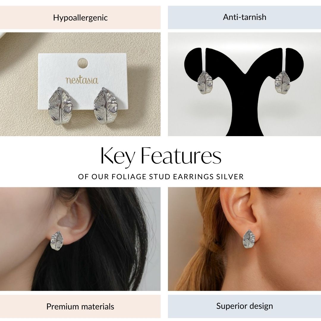 Foliage Stud Earrings Silver Nestasia