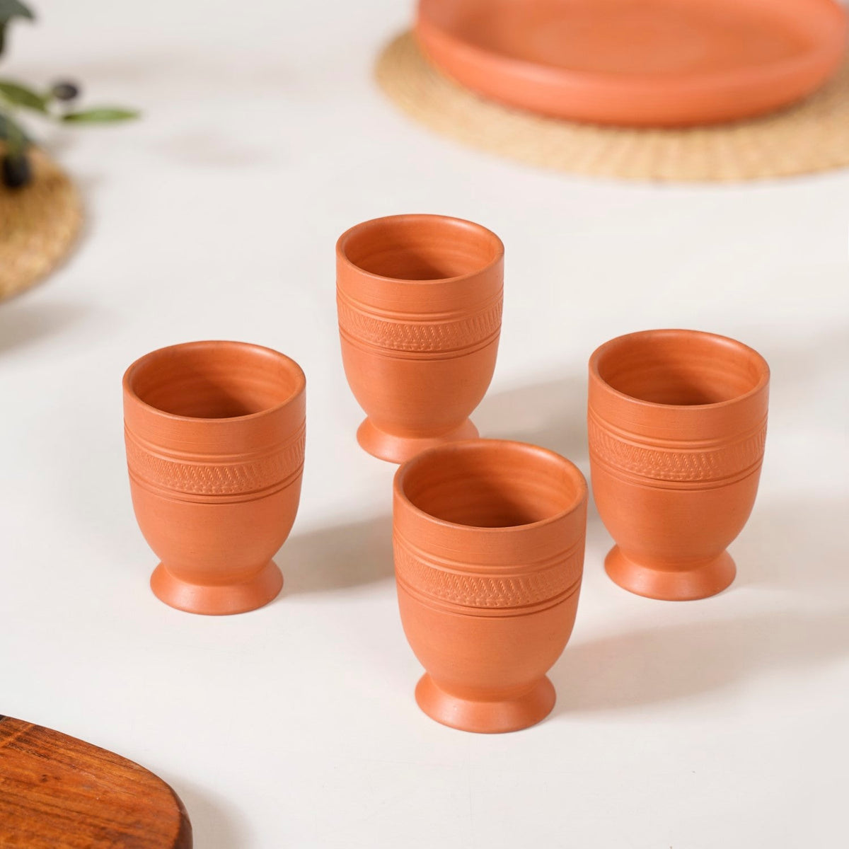 Footed Terracotta Clay Tumblers Set Of 4 200ml Nestasia