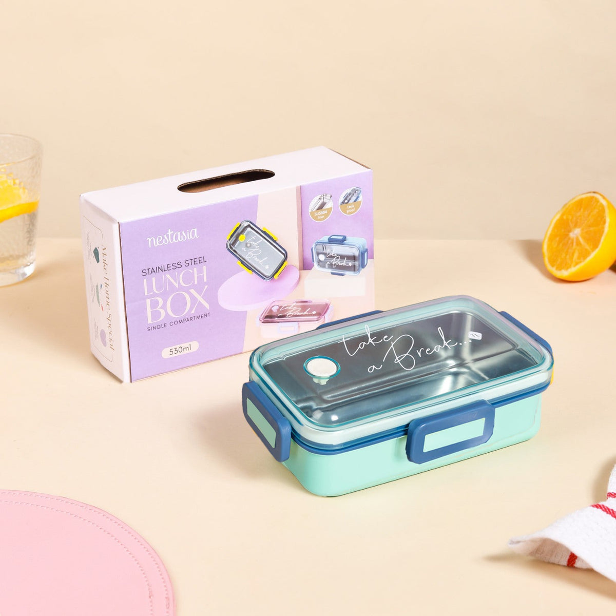 Stainless Steel Lunch Box Small Mint 530ml Nestasia