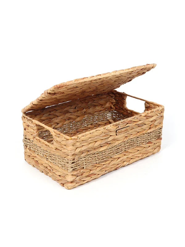 Eco-Friendly Seagrass Lid Box for Scarves, Belts & Wardrobe Essentials