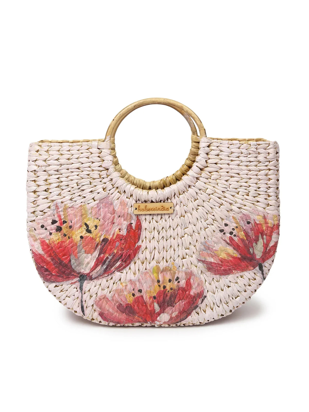 Handmade Seagrass Half Moon Tote Bag for Storage, Shopping
