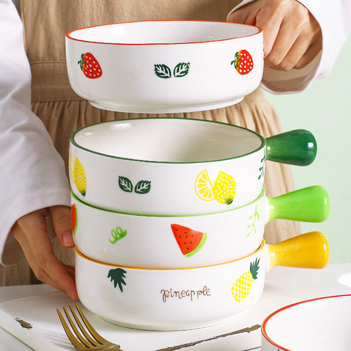 Fruit Printed Bowl With Handle Nestasia