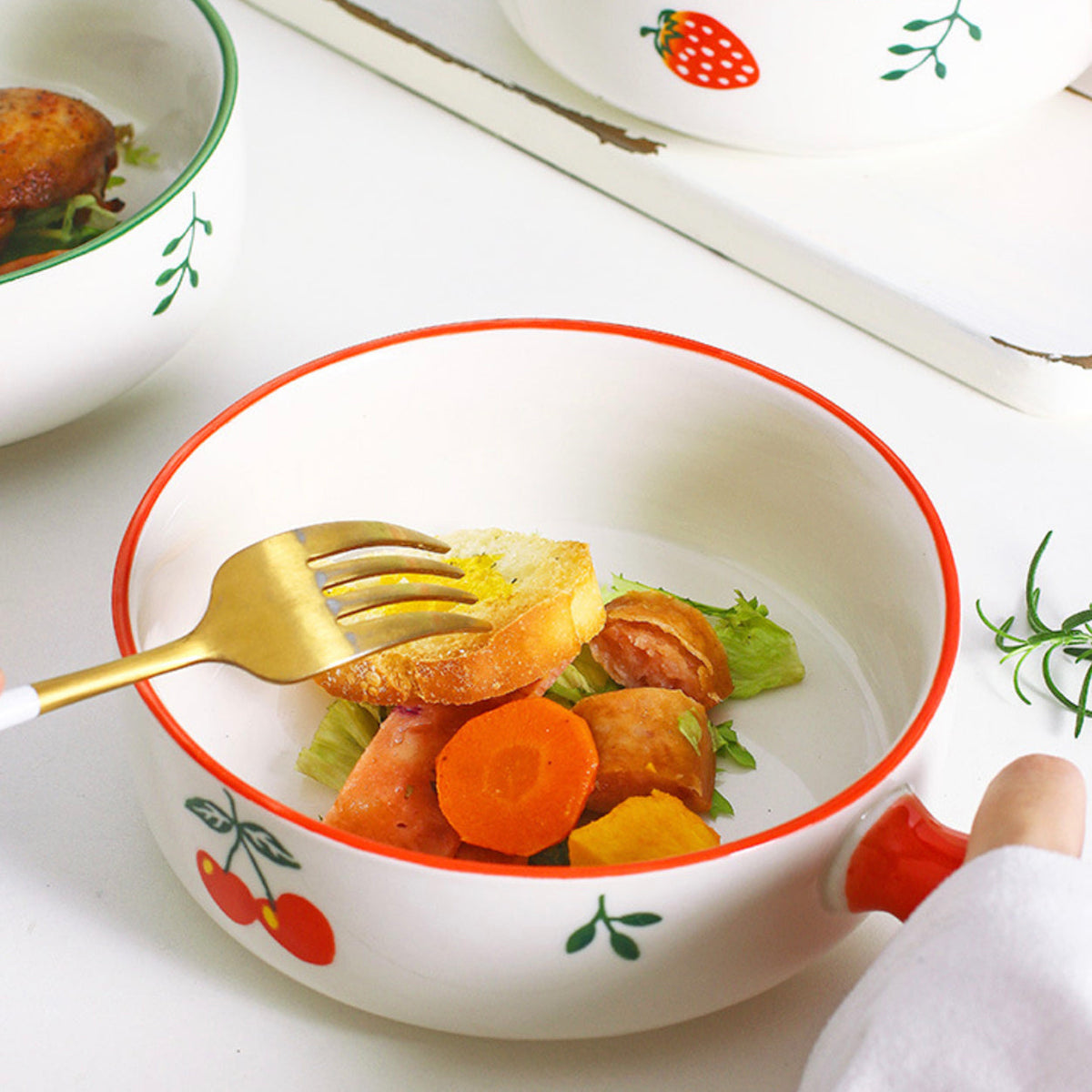 Fruit Printed Bowl With Handle Nestasia