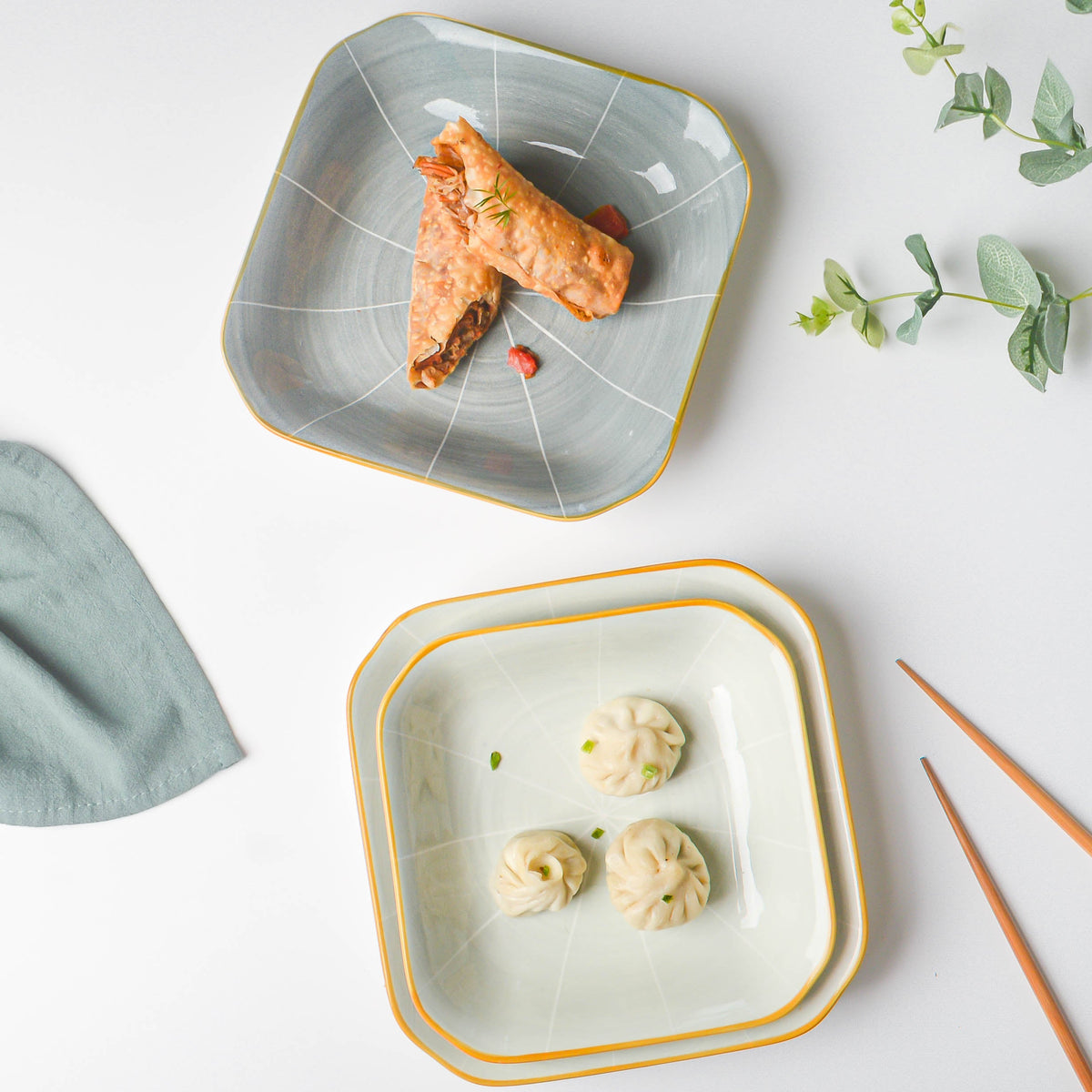 Willow Light Grey Square Ceramic Snack Plate Nestasia