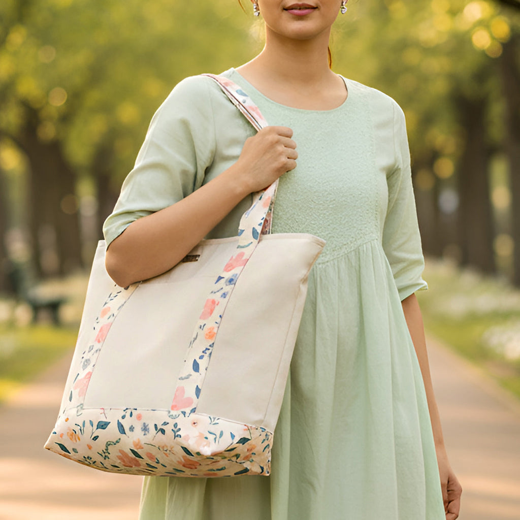 Summer Meadow Large Canvas Zipper Tote Bag Nestasia