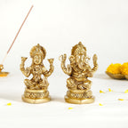 Ganesh Laxmi Pure Brass Statue Set Of 2 11cm Nestasia