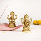 Ganesh Laxmi Pure Brass Statue Set Of 2 11cm Nestasia